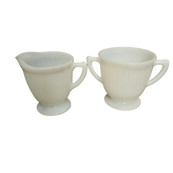 Vintage White Opaque Translucent milk glass cream and sugar. - Picture 2 of 11
